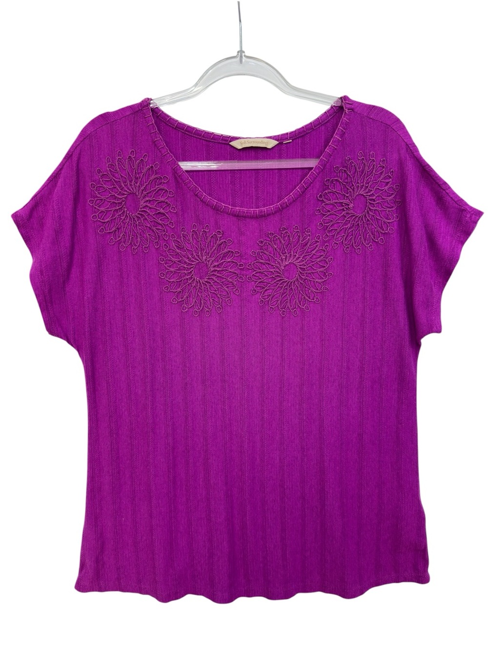 Pure Cotton Linen Viscose Knit Embroidered Top Tee Shirt Blouse